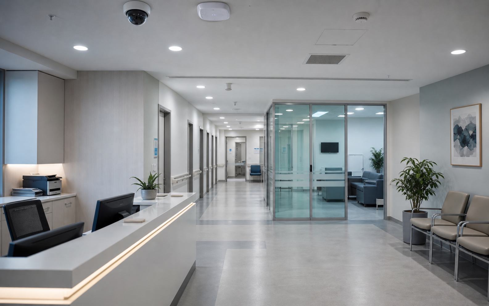 Klinik resepsiyonunda güvenli kamera ve network altyapısı